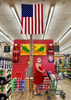 "Masked woman shops at local supermarket during Covid pandemic, Taos"
