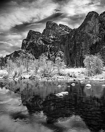 "Cathedral Rocks and Snow Reflections"